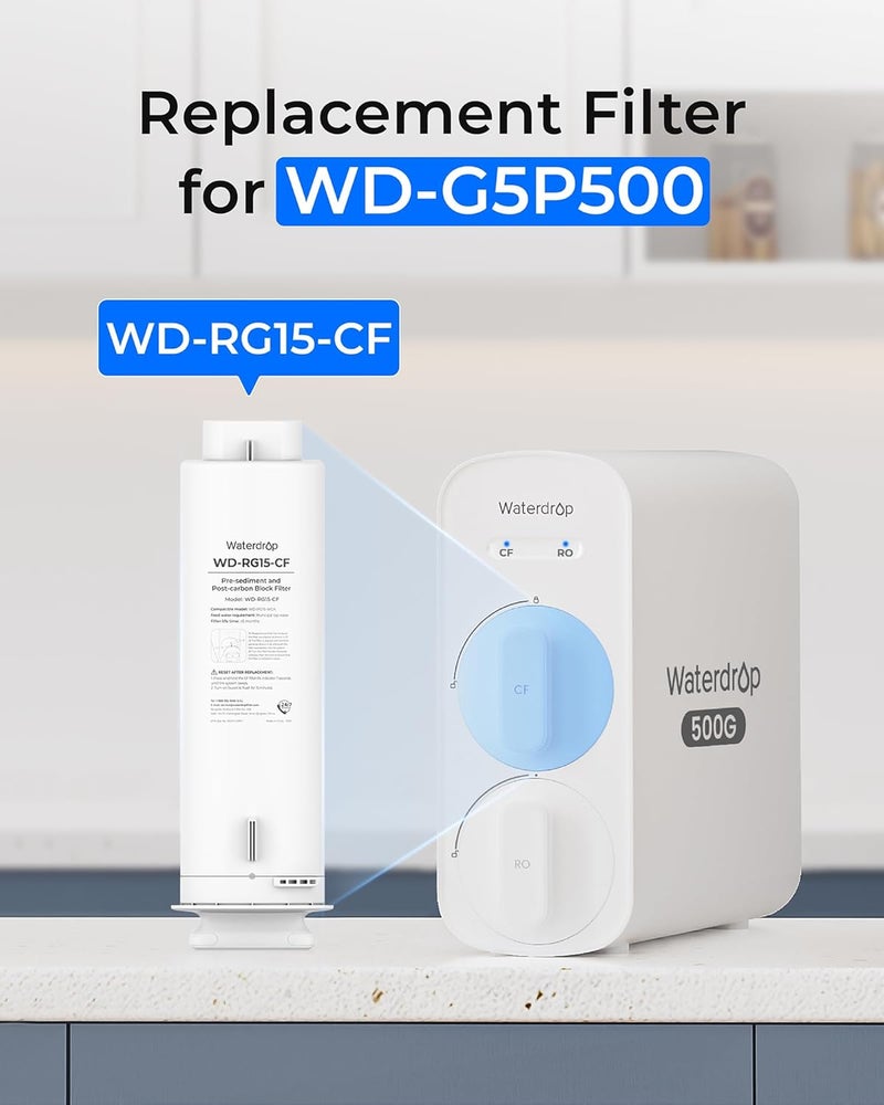 Waterdrop WD-G5P500-CF Filter, Replacement for WD-G5P500 Undersink Reverse Osmosis System, 6-month Lifetime - Image 2